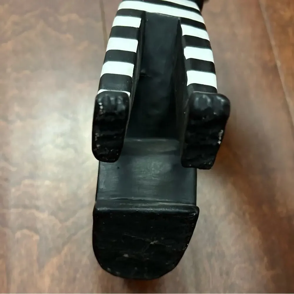 Laurel Burch Style Vintage Pair of Striped Black and White Cat Wooden Figurines